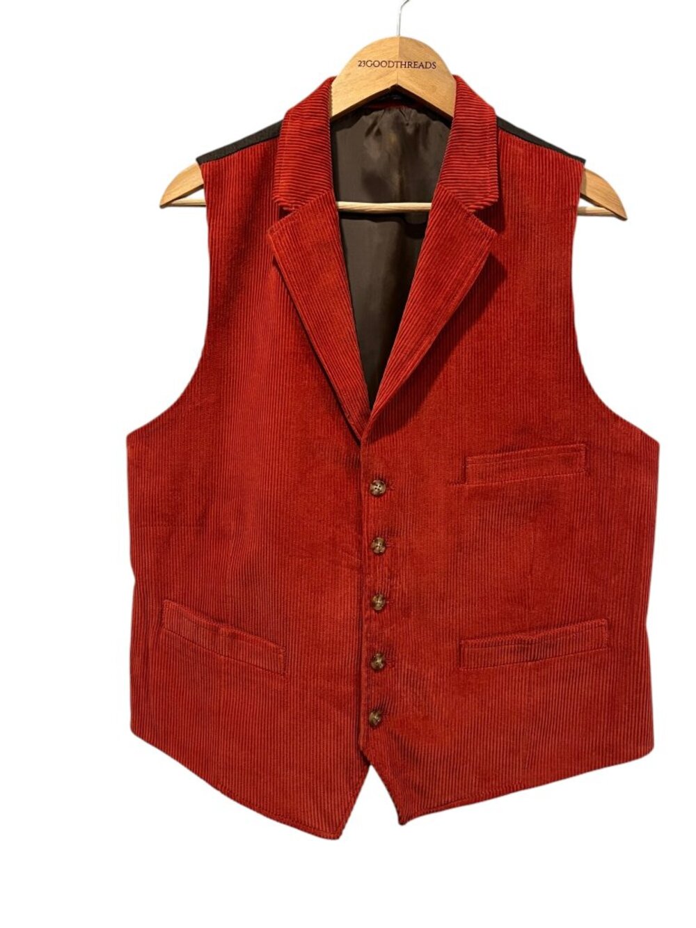 Alan Flusser Vintage Lined Corduroy Vest, Notched Lapels, Rust, L